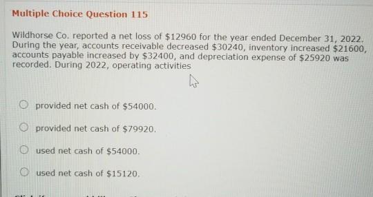  Multiple Choice Question 115 Wildhorse Co. reported a net loss of