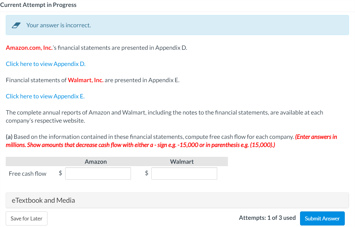  Current Attempt in Progress - Your answer is incorrect. Amazon.com, Inc.'s