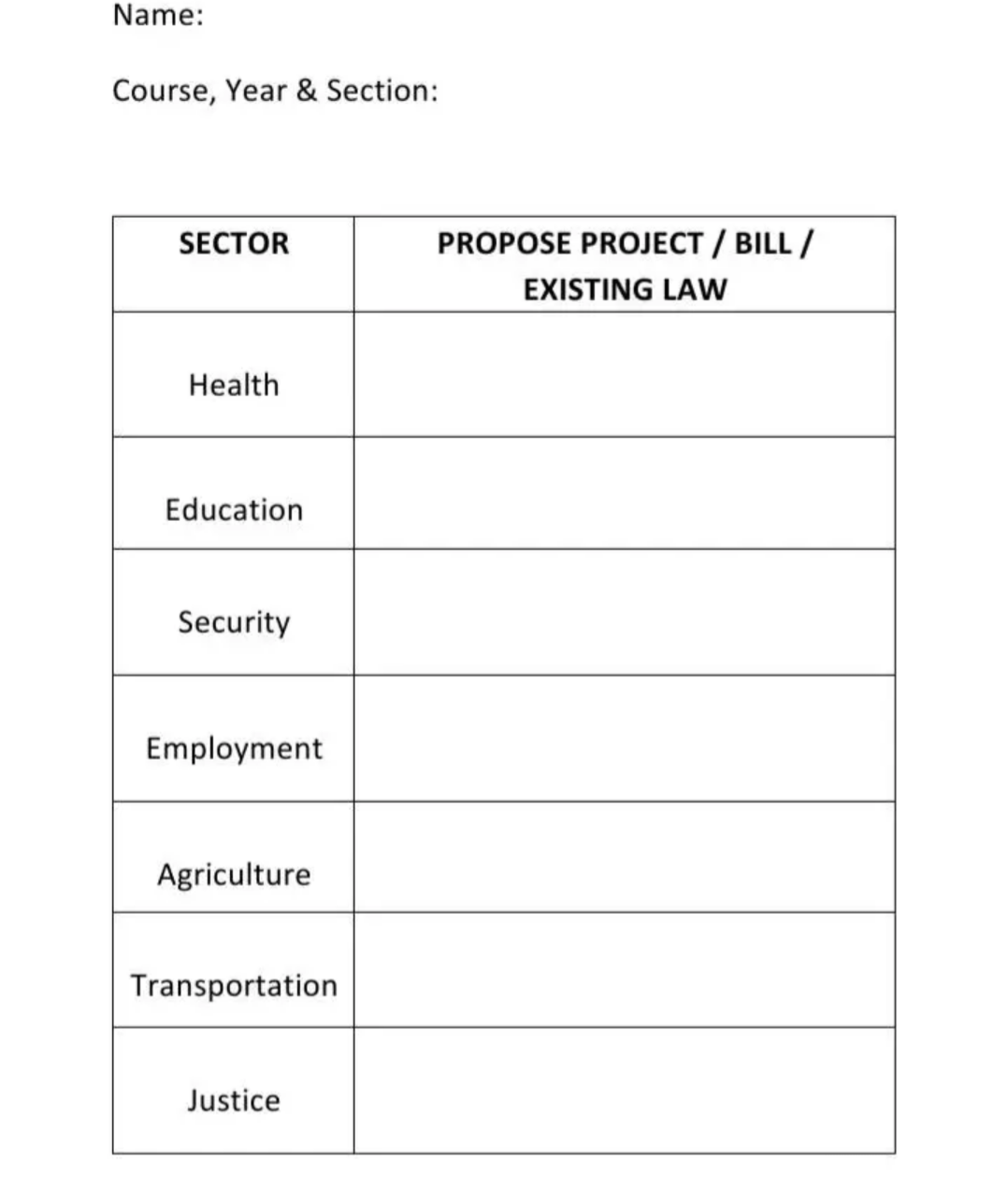 Name: Course, Year 8: Section: PROPOSE PROJECT I BILL/ EXISTING LAW