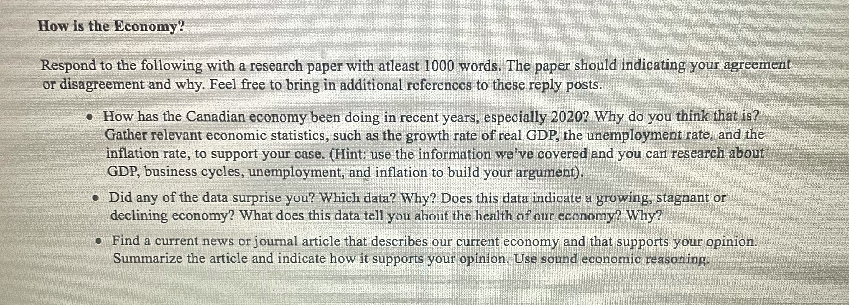 Please answer the questions? With reference and citation How is the Economy?