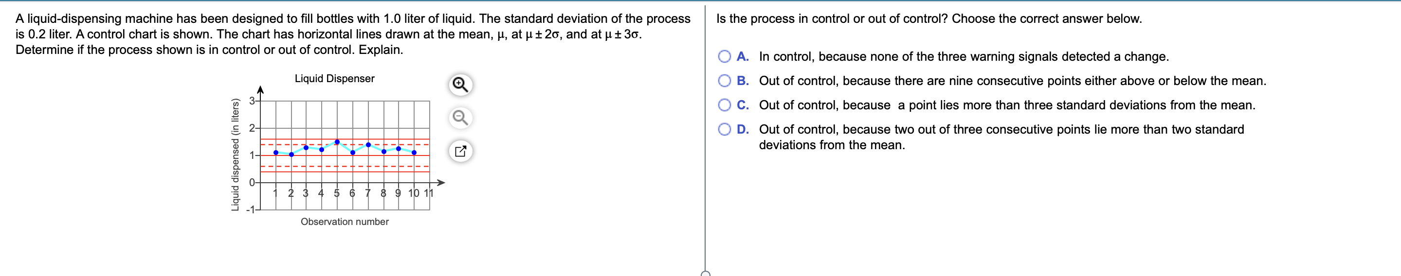 indicated probability. P(69 01234567891011 Observation number A liquid-dispensing machine has been designed