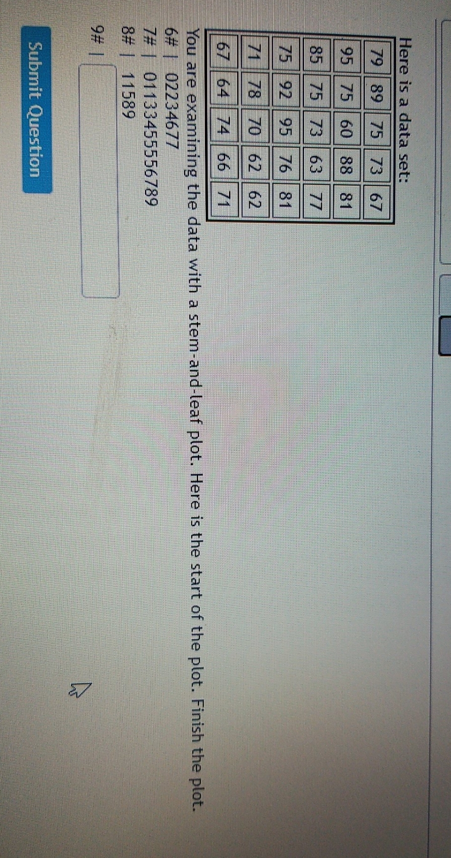 please help Here is a data set: You are examining the data