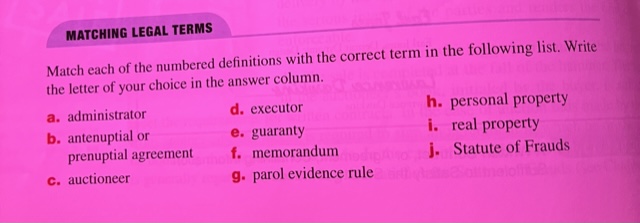  MATCHING LEGAL TERMS Match each of the numbered definitions with the