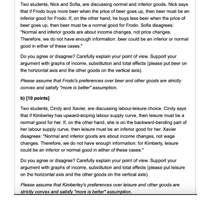 Two students, Nick and Sofia, are discussing normal and inferior goods.