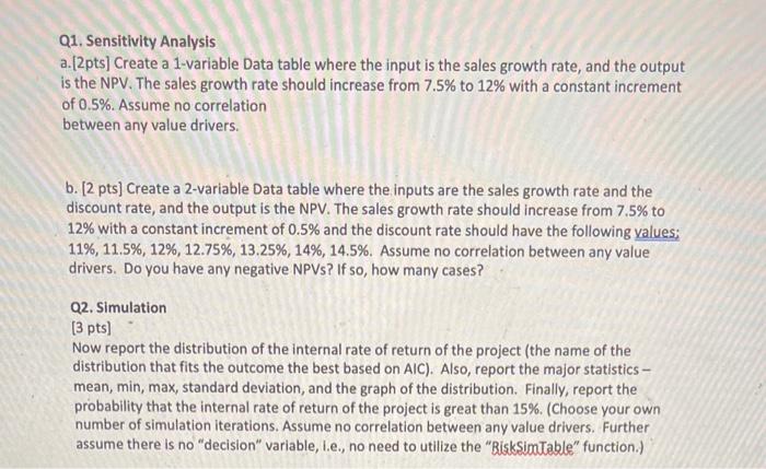 V4 Q1. Sensitivity Analysis a. [2pts] Create a 1-variable Data table where