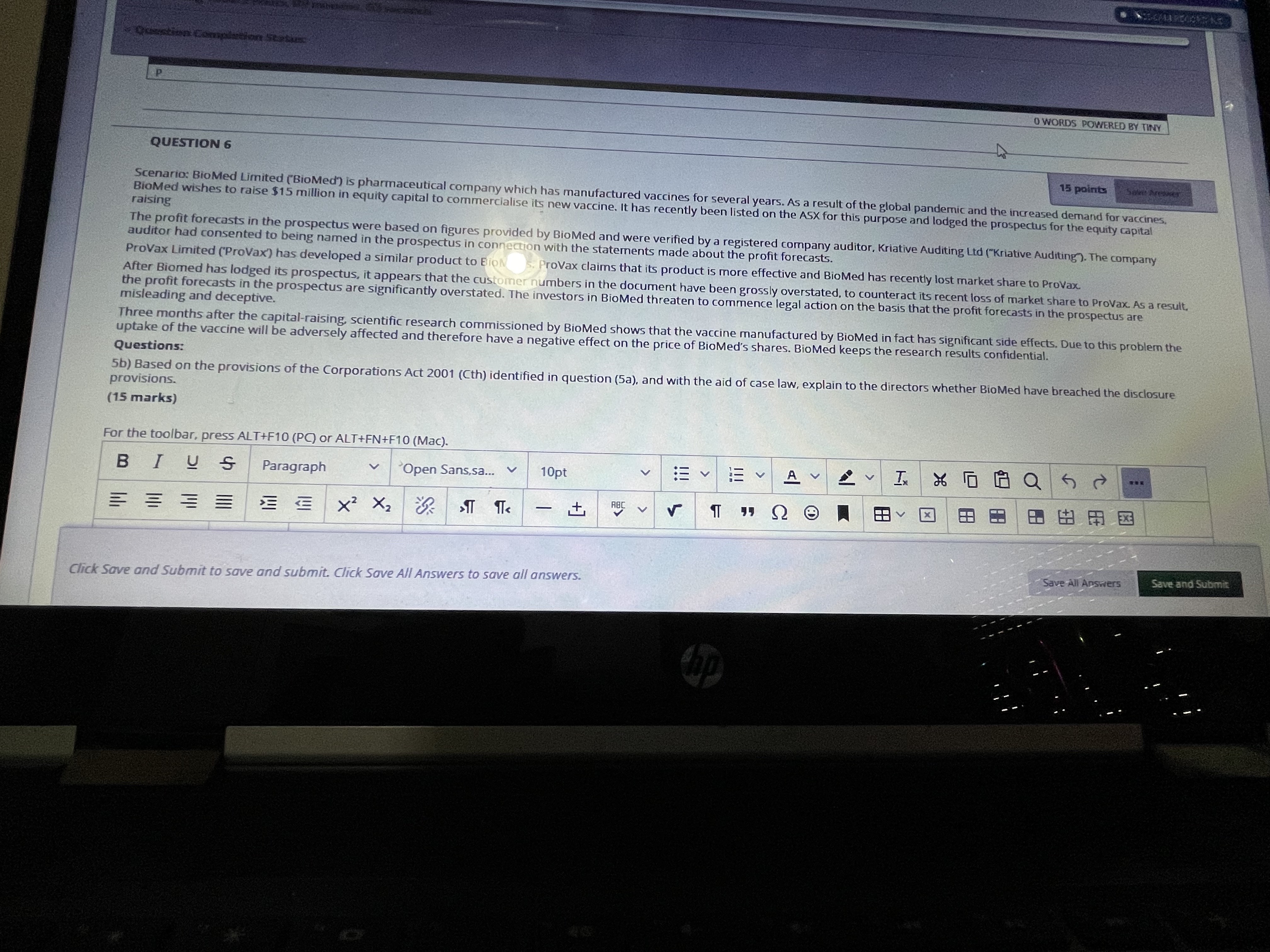 P O WORDS POWERED BY TINY QUESTION 6 15 points Scenario: