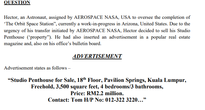 OUESTION Hector, an Astronaut, assigned by AEROSPACE NASA, USA to oversee the