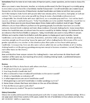 Instructions: Read the material and make notes of important points, answer