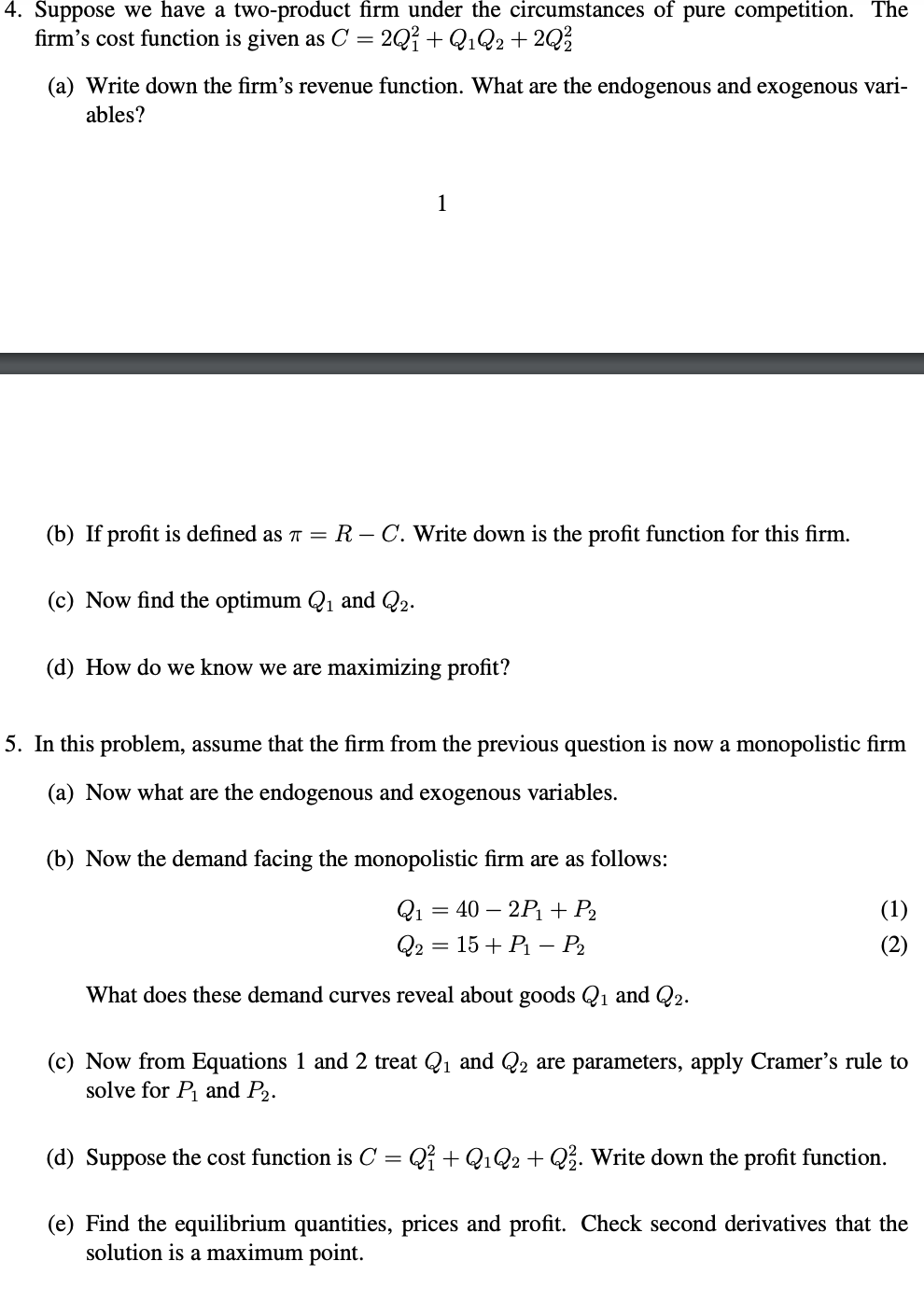 how to do qn 5? 4. Suppose we have a two-product firm