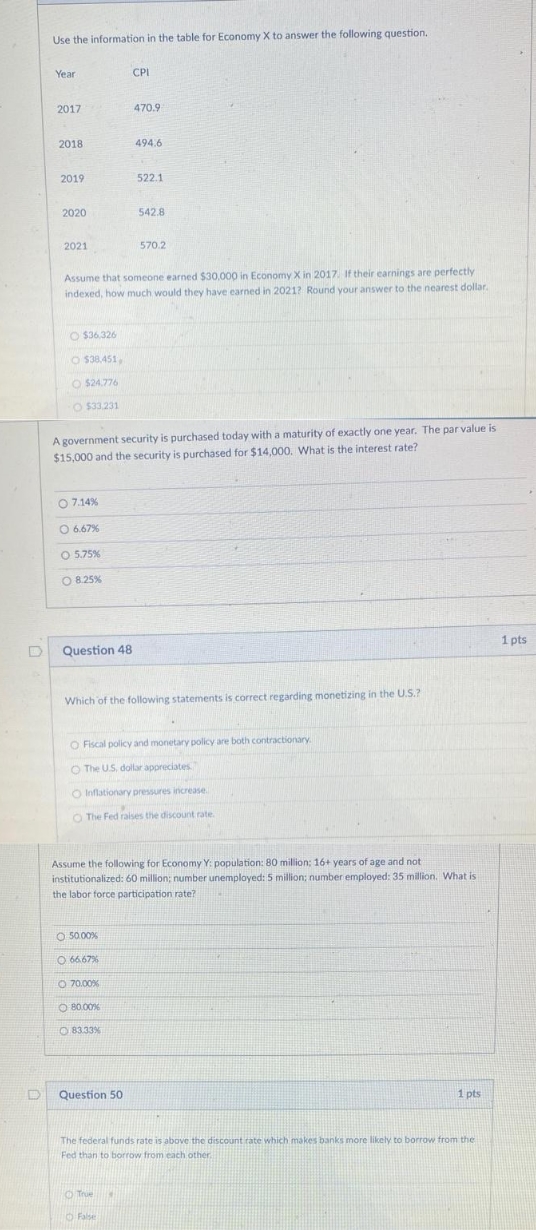 please answer Use the information in the table for Economy X to