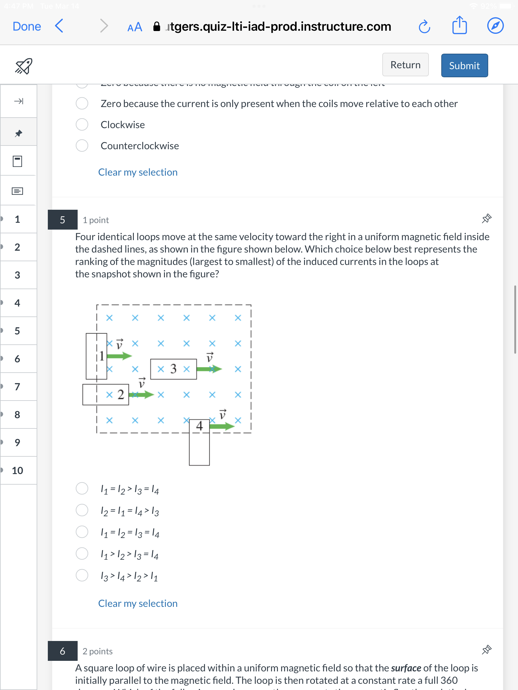 the loop during this process? E 1 Magnetic Flux (Wb) 2 3