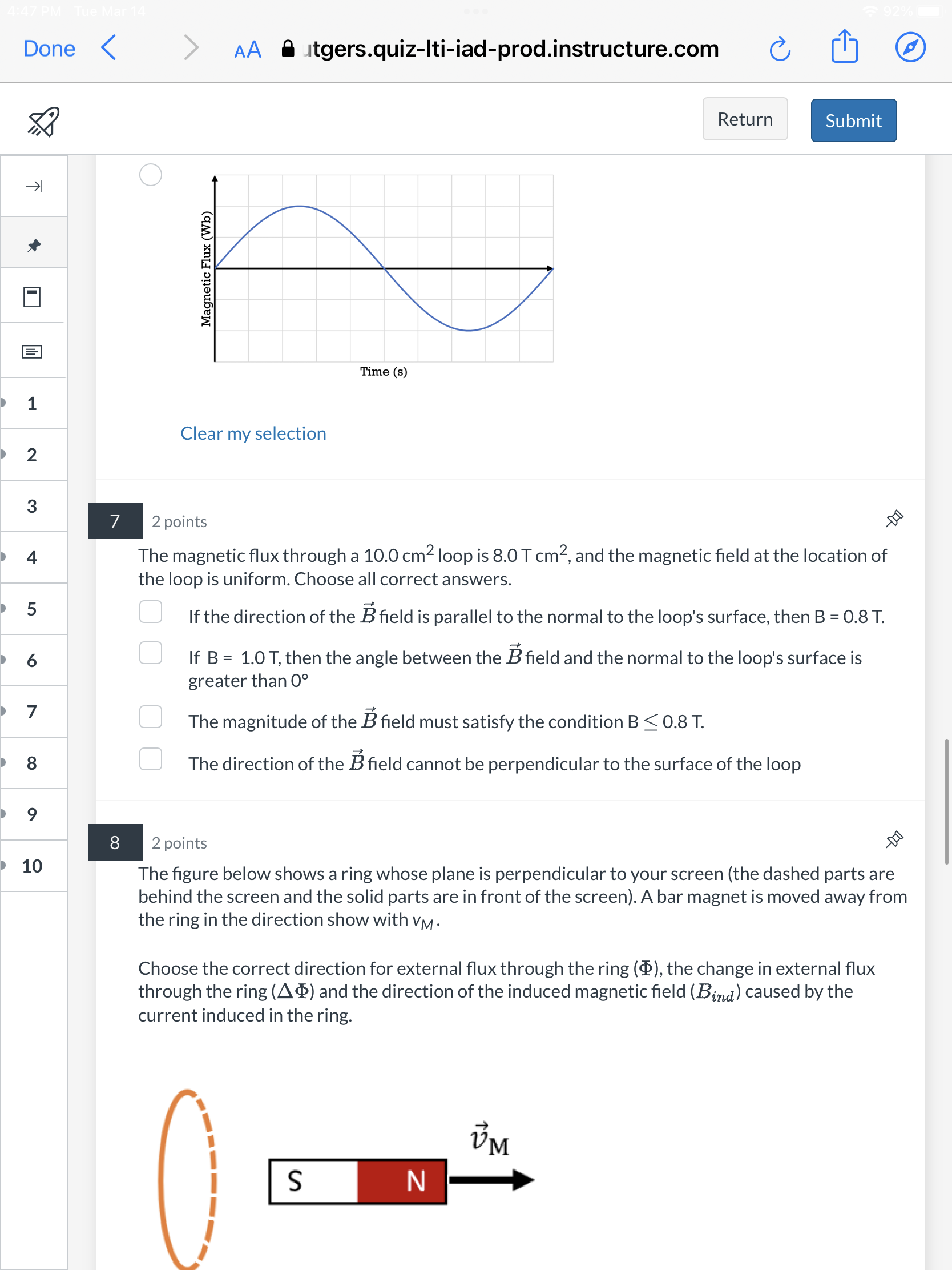 Time (s) 4 O 5 Magnetic Flux (Wb) 6 7 8 Time