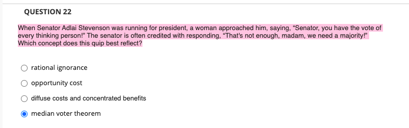 HELP ME ANSWER THE QUESTION QUESTION 22 When Senator Adlai Stevenson was