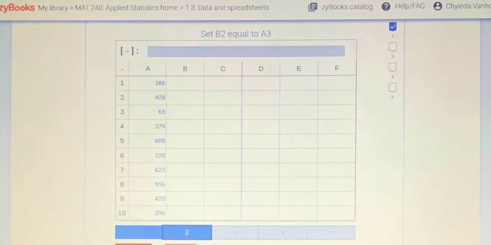 Mat 240 j1423I need help how do I set B2 equal to