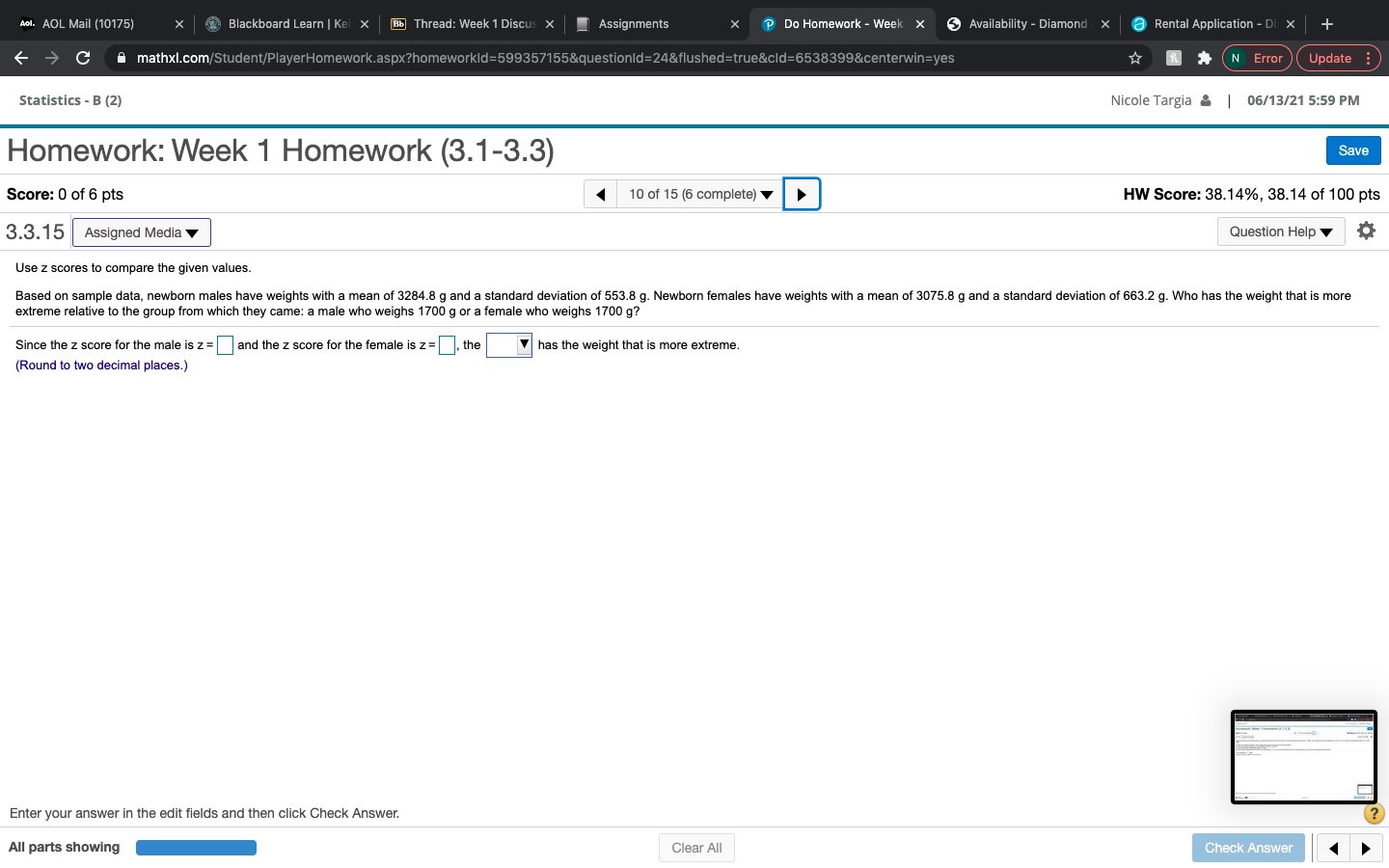 & | 06/13/21 5:57 PM Homework: Week 1 Homework (3.1-3.3) Save Score: