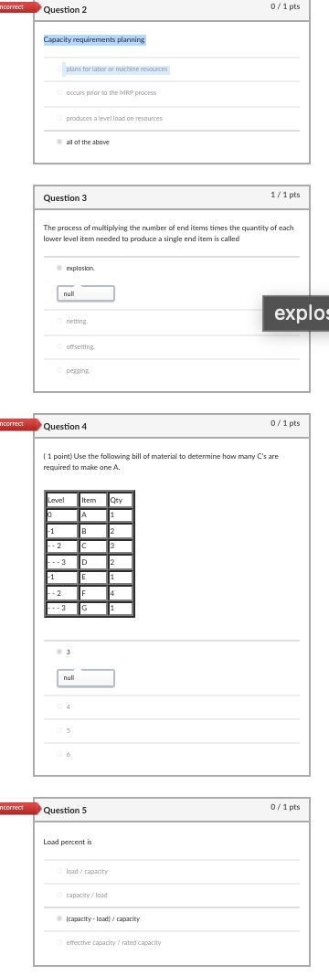  ncorrect Question 2 0 / 1 pts Capacity requirements planning plans