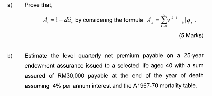  a a) Prove that, , = 1 d, by considering the