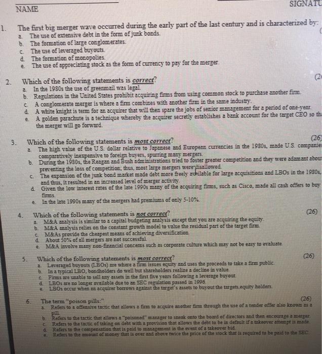  SIGNATU NAME a 1. The first big merger wave occurred during