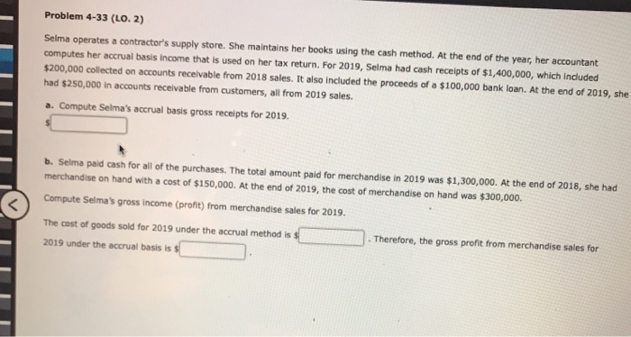  Problem 4-33 (LO. 2) Selma operates a contractor's supply store. She