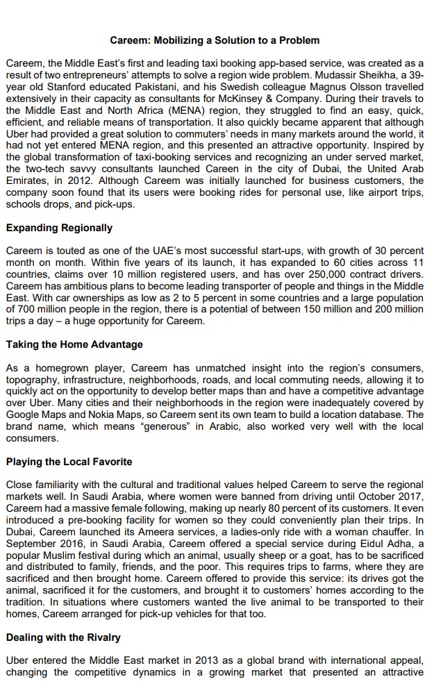 COURSE: ENTREPRENEURSHIPCASE STUDY Careem: Mobilizing a Solution to a Problem Careem, the