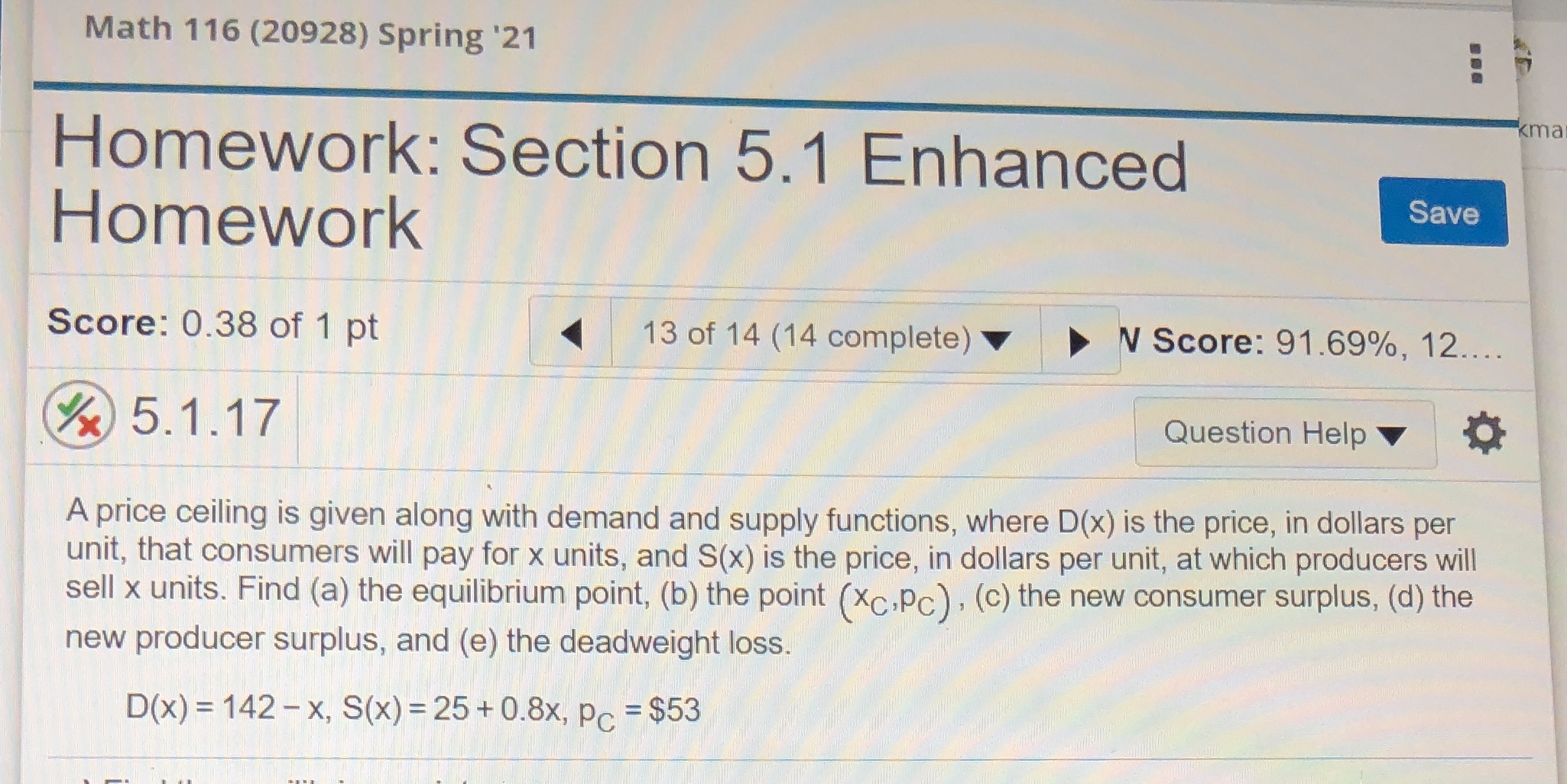 Math 116 (20928) Spring '21 kma Homework: Section 5.1 Enhanced Save