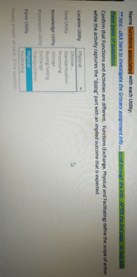 part 1 test Name Functions associated with each Utility: hint - click