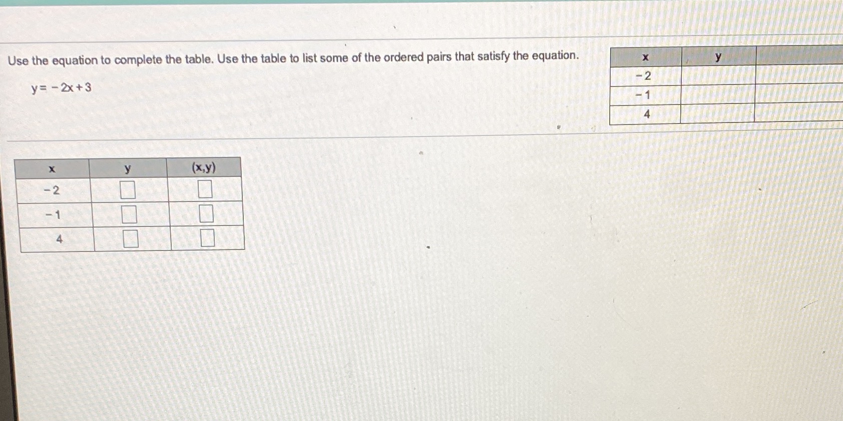 31.1 Use the equation to complete the table. Use the table to