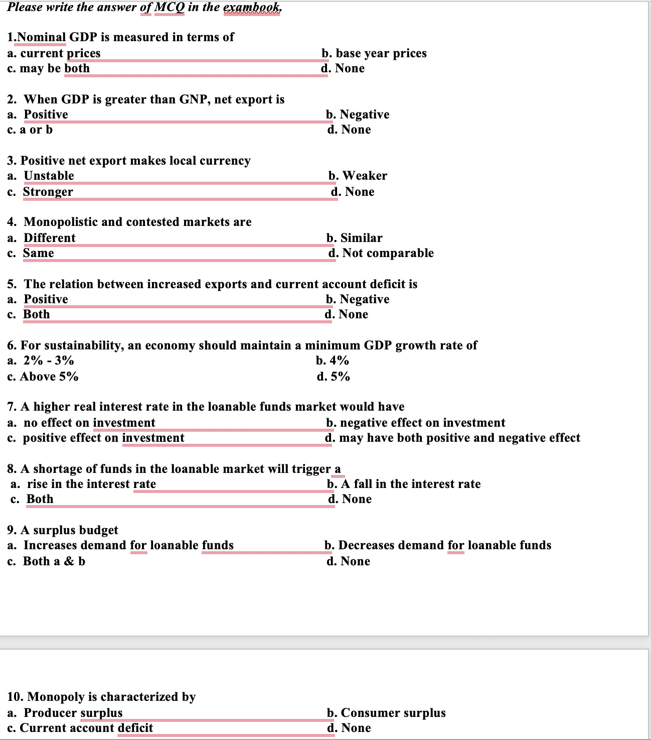 Please write the answer ofMCQ in the W 1.Nominal GDP is