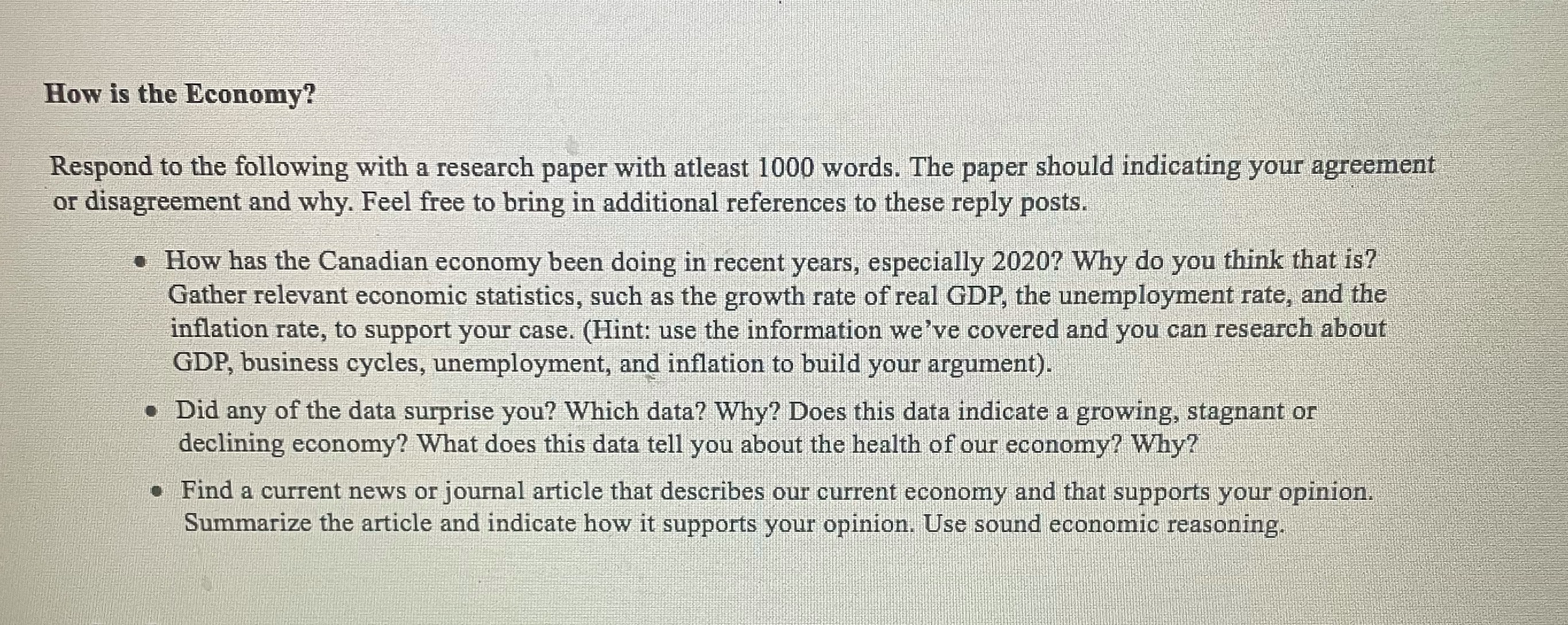 Please answer the questions in the attached file How is the Economy?