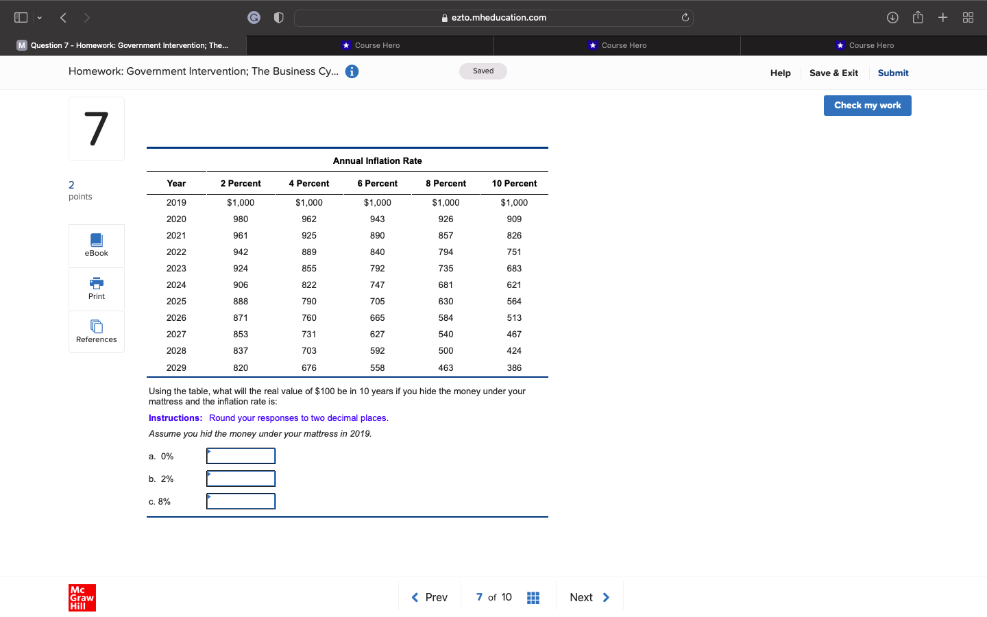 G " ezto.mheducation.com + 189 M Question 7 - Homework: Government