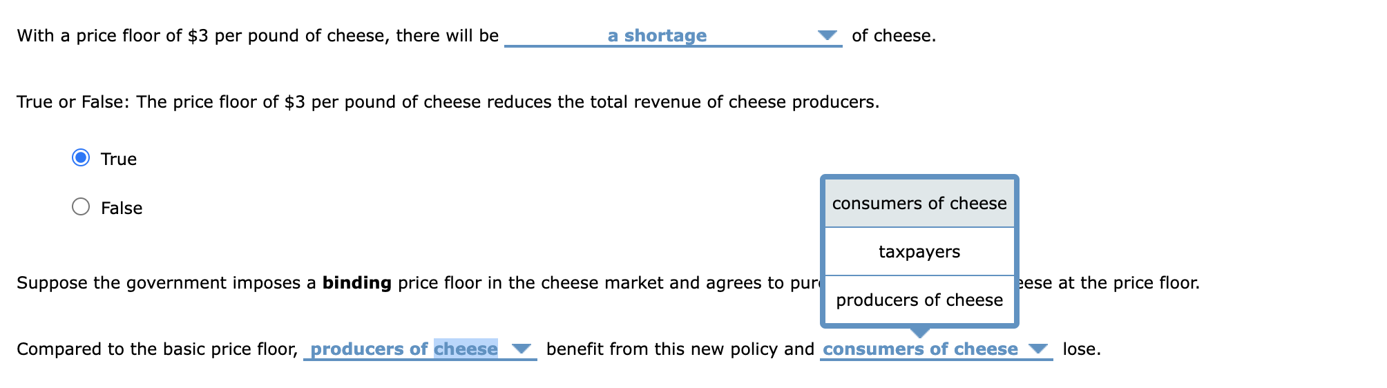 point (star symbol) to indicate the price of cheese and the quantity