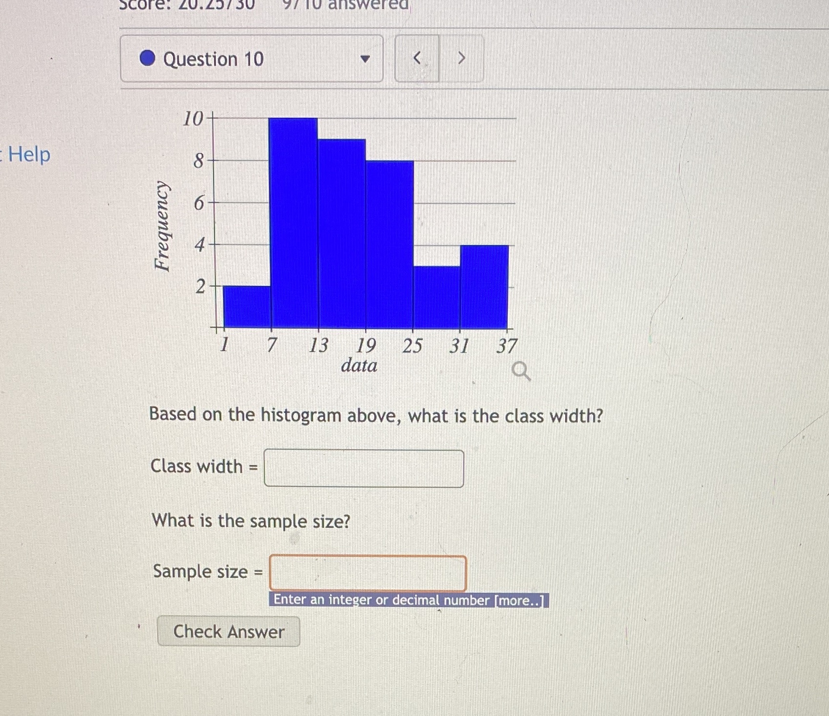 solve problem Score: 20. 25 / 30 9/ 10 answered Question 10