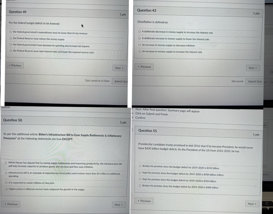 Please answer these 4 questions he Revi Question 43 1 pts Question