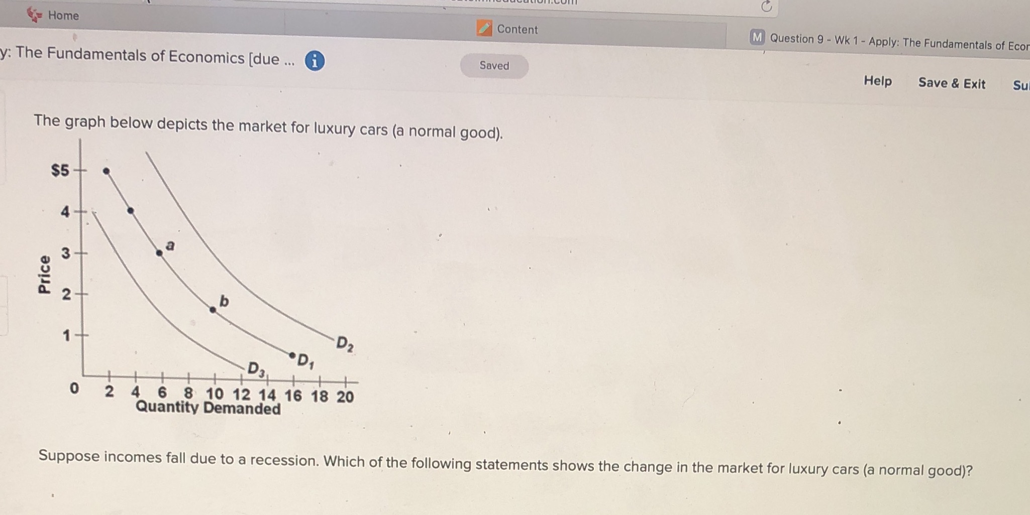 Multiple choice A. The demand curve will shift from D1 to D3B.