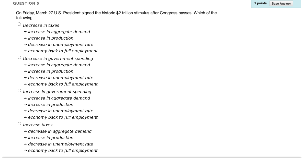 back to full employment? Do nothing. Decrease in government spending = increase