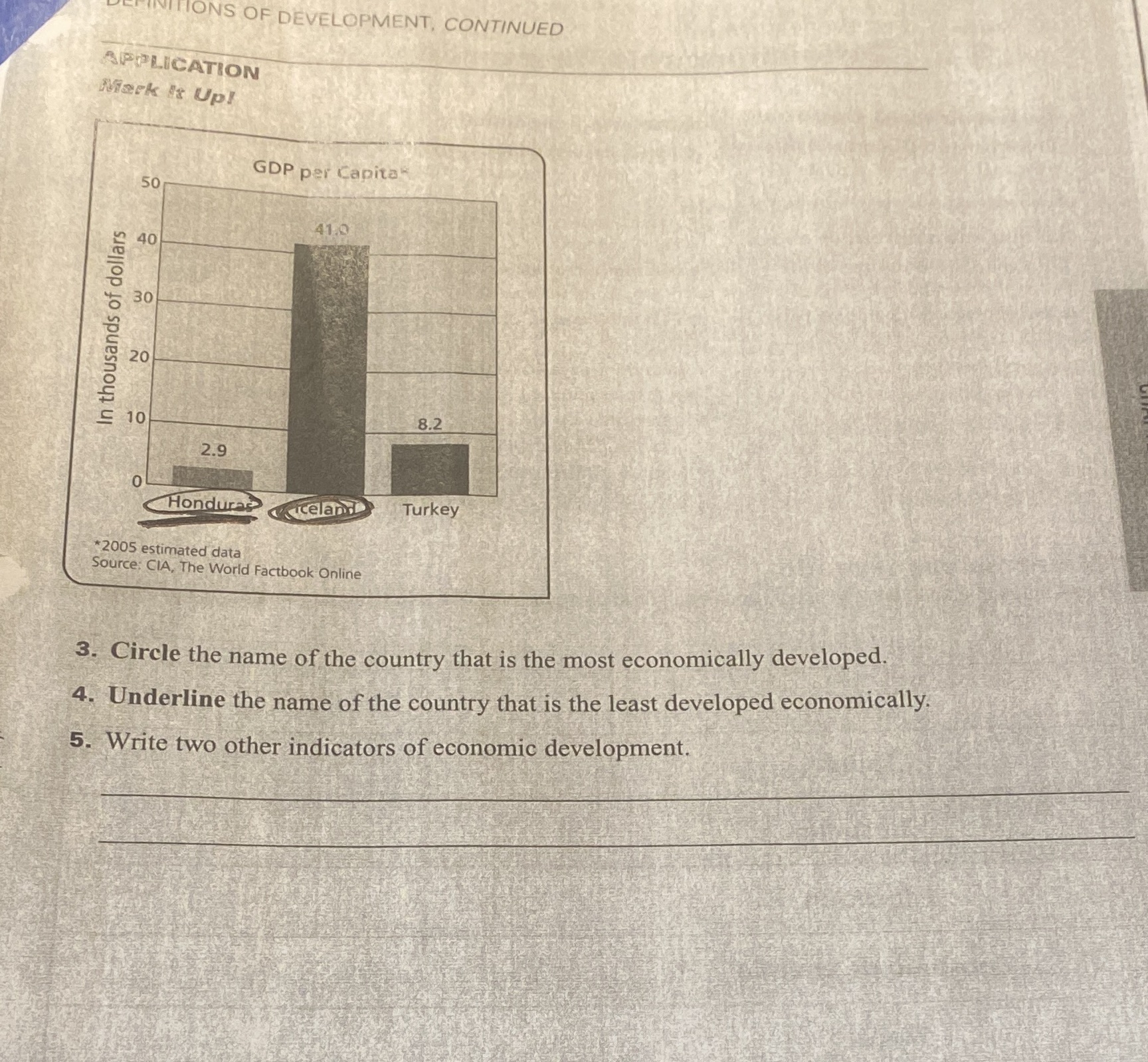 Only no. 5 NITIONS OF DEVELOPMENT, CONTINUED APPLICATION Mark It Up! GDP