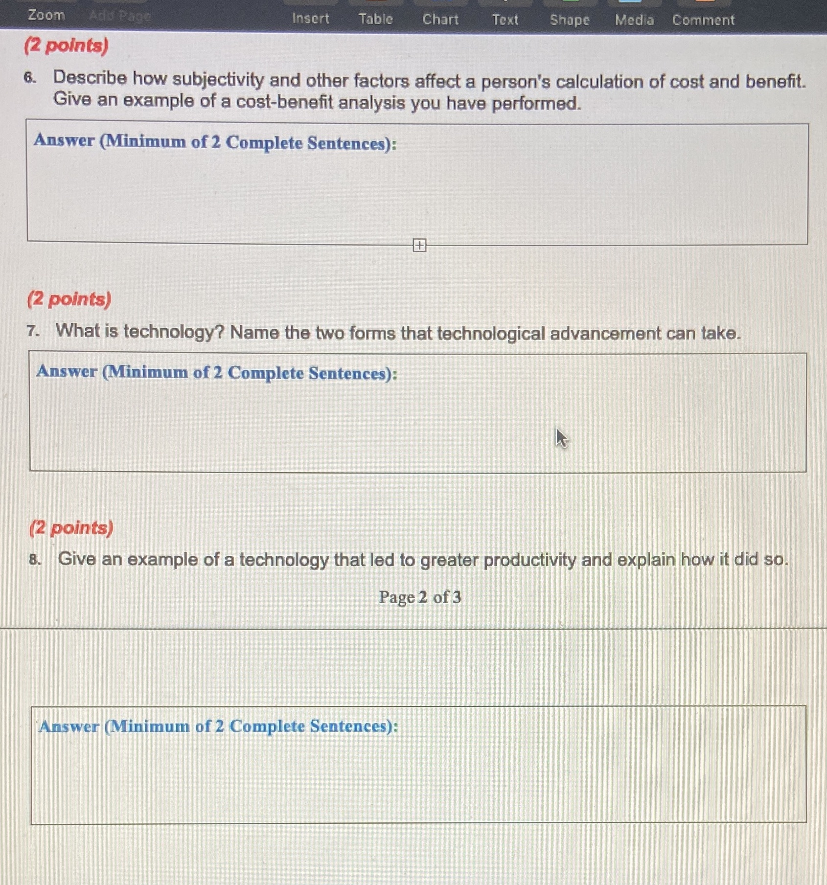 Zoom Insert Table Chart Text Shape Media Comment (2 points) 6.