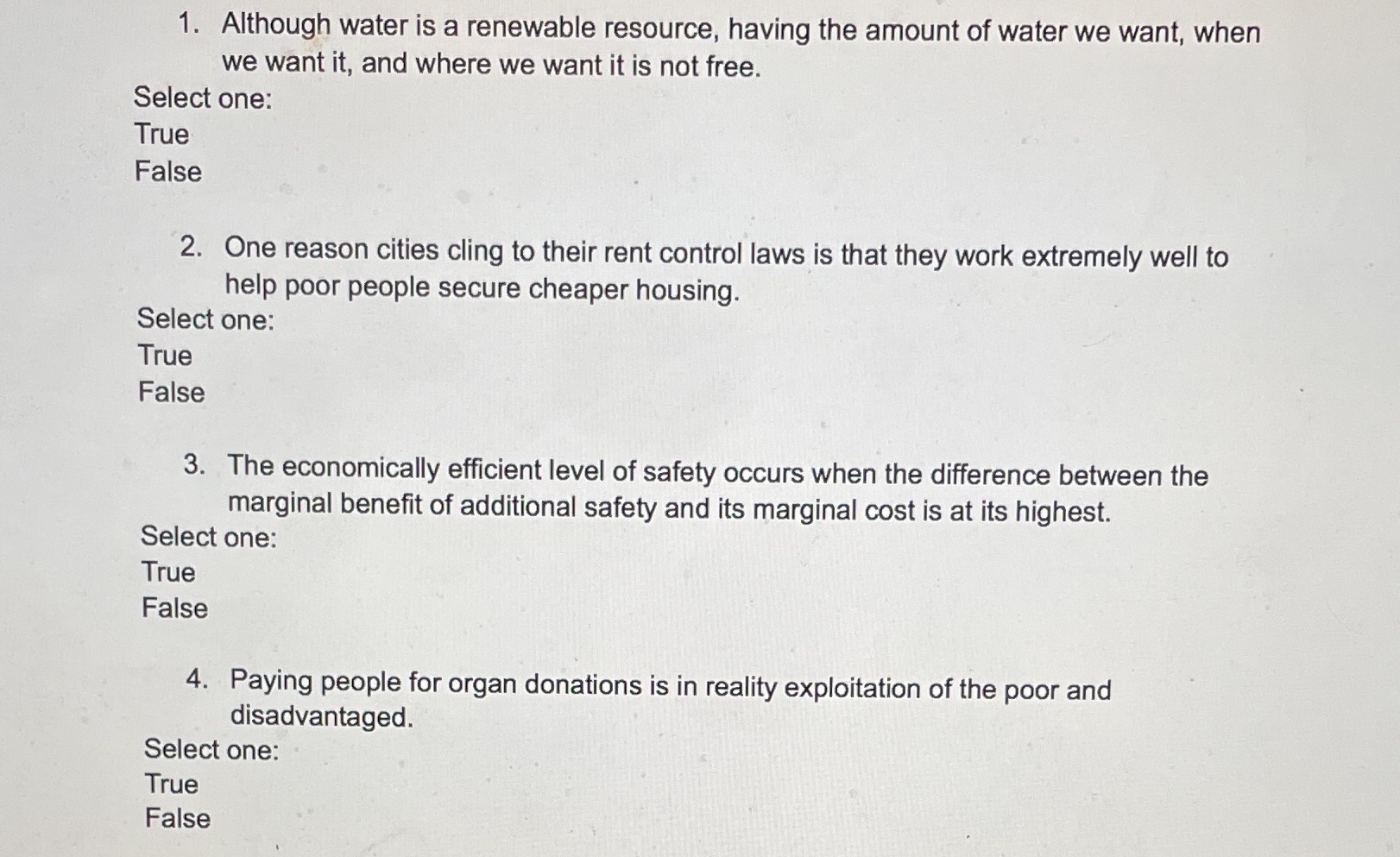 True or false 1. Although water is a renewable resource, having the