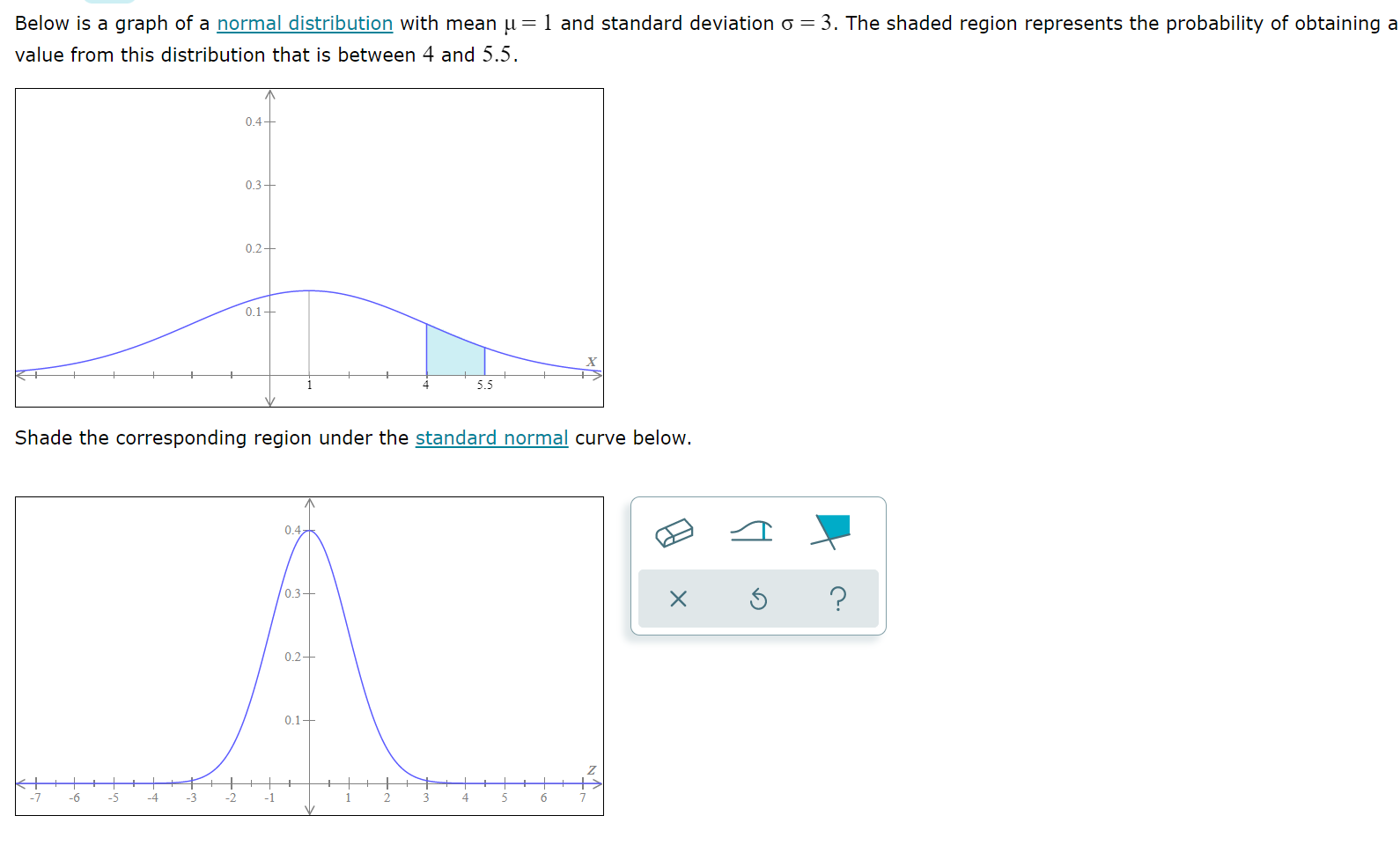 Below is a graph of a normal distribution with mean u: