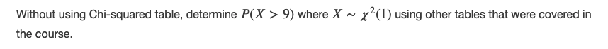 Without using Chisquared table, determine PIIX > 9) where X ~