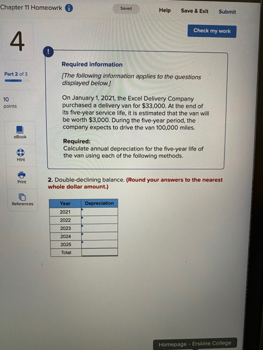  Chapter 11 Homeowrk Saved Help Save & Exit Submit Check my