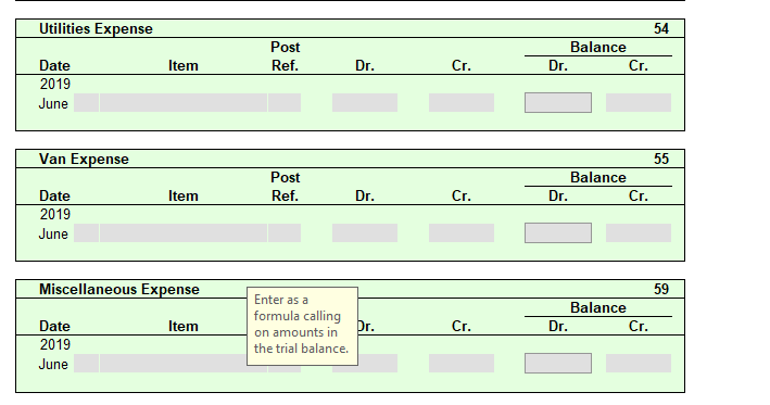 What is the van expense, misc, and utilities expense? Utilities Expense 54