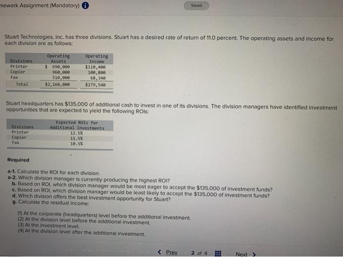  mework Assignment (Mandatory) Seved Stuart Technologies, Inc. has three divisions. Stuart