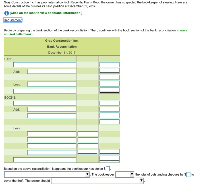  Gray Construction Inc. has poor internal control. Recently, Frank Root, the
