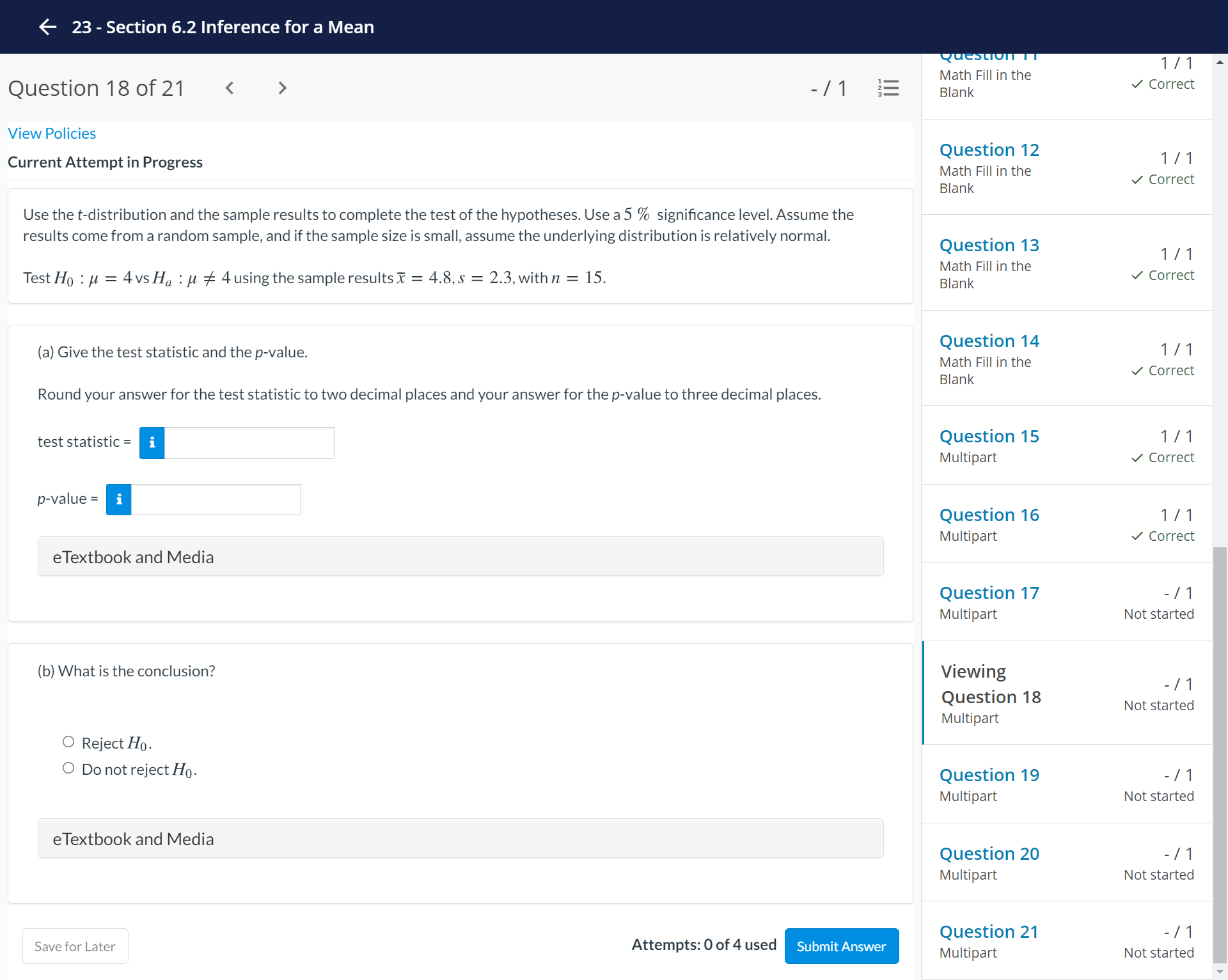 Fill in the Question 17 of 21 - /1 Question 4 1/1