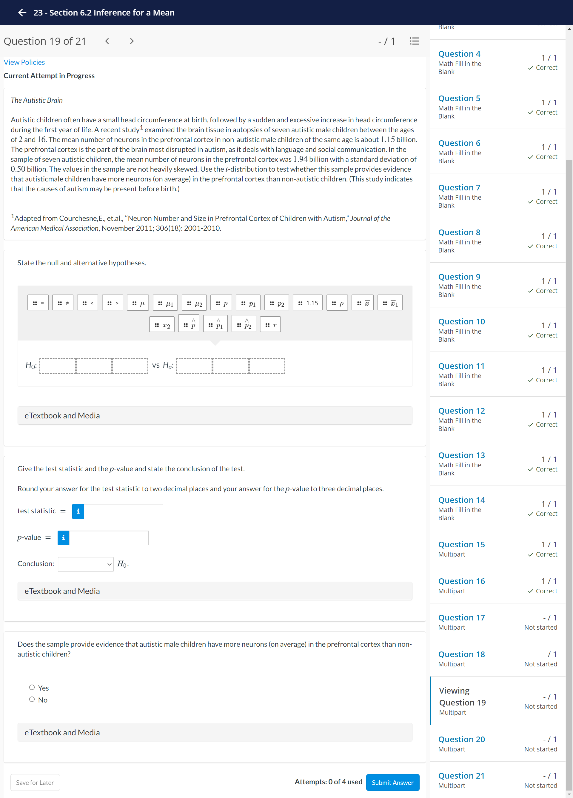 View Policies Math Fill in the Blank Correct Current Attempt in Progress