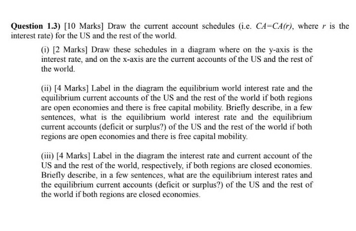  Question 1.3] [It] Marks] Draw the current account schedules {i_e_ G4=Cdfr),