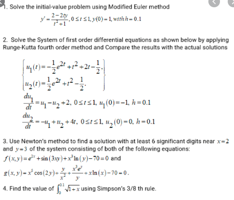 System of first order differential equations as shown below by applying Runge-Kutta