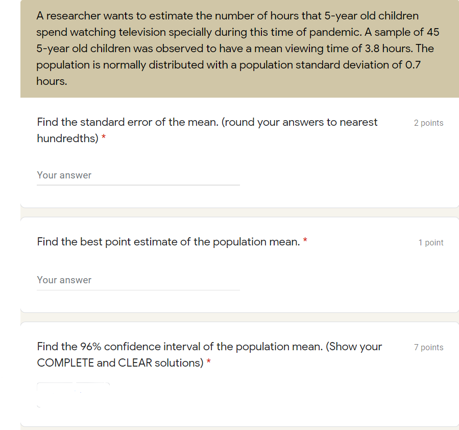 Salazar conducted a survey among ten random samples of people who are