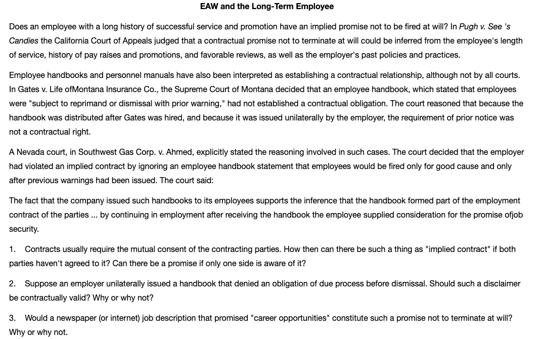 Please read and answer the three questions. EM\" and the Long-Term Employee
